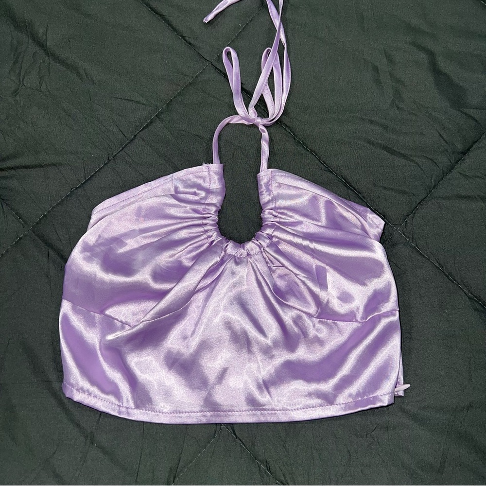 SHEIN Lavender Satin Halter Crop Top
